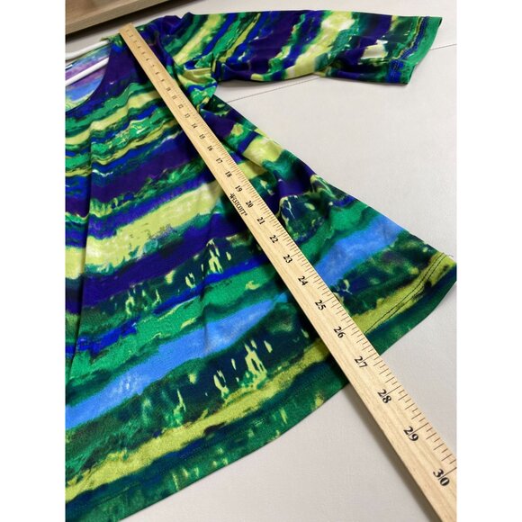 Susan Graver Women Top size Large Liquid knit V-Neck Watercolor 3/4 Sleeve Artsy - Picture 6 of 12